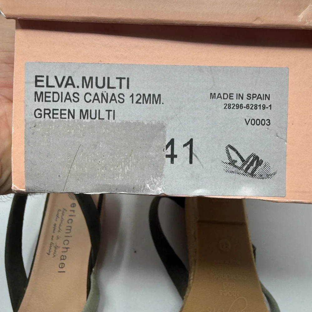 Eric Michael Elva Multi Green Suede Espadrille Wedge Sandals Spain 41 Womens
